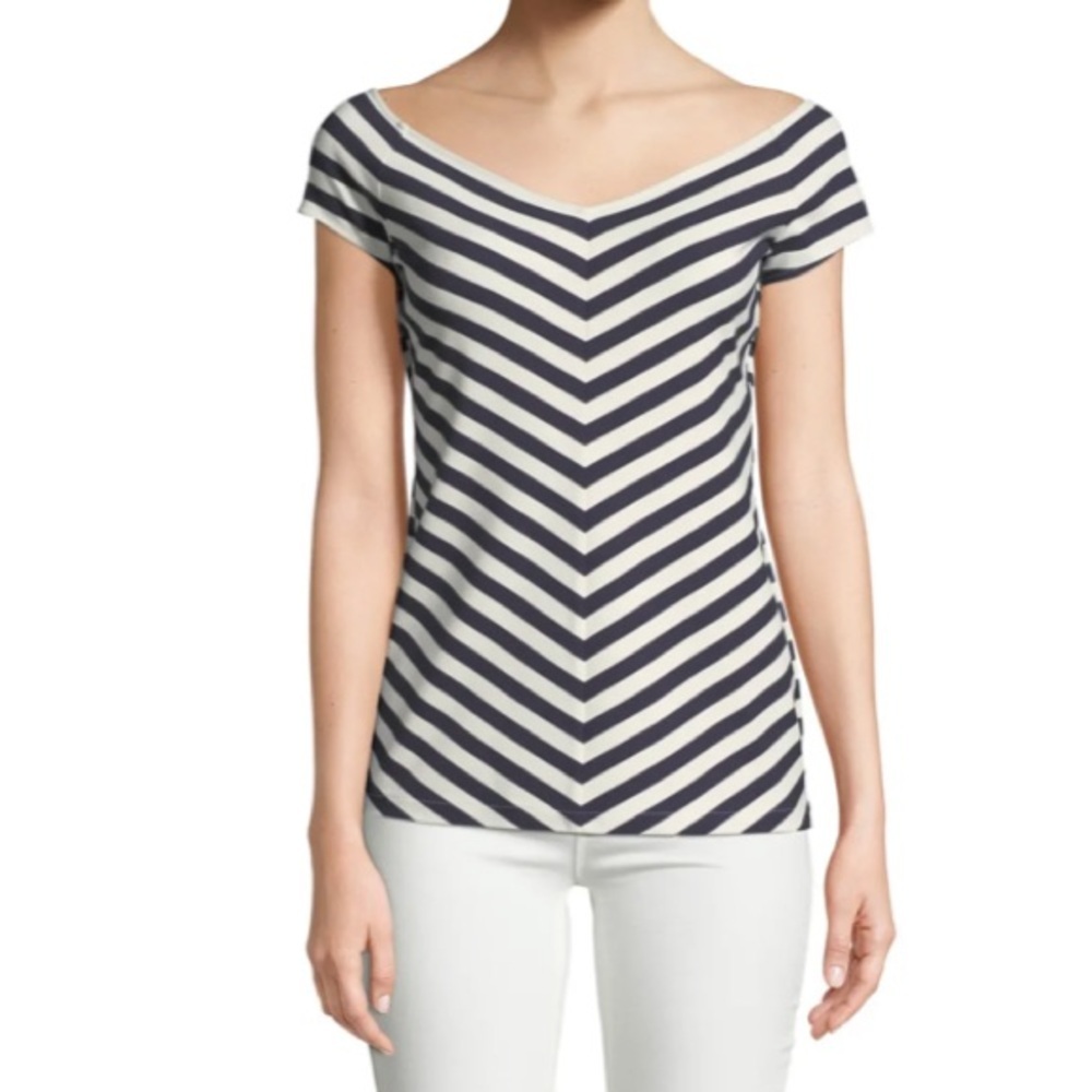 Lafayette 148 Reese‎ Bedford Stripe Short-Sleeve Top Size Medium